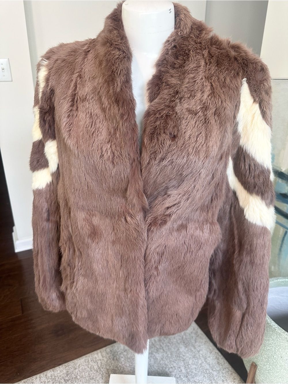 Jacques Saint Laurent Brown & Cream Rabbit Fur S